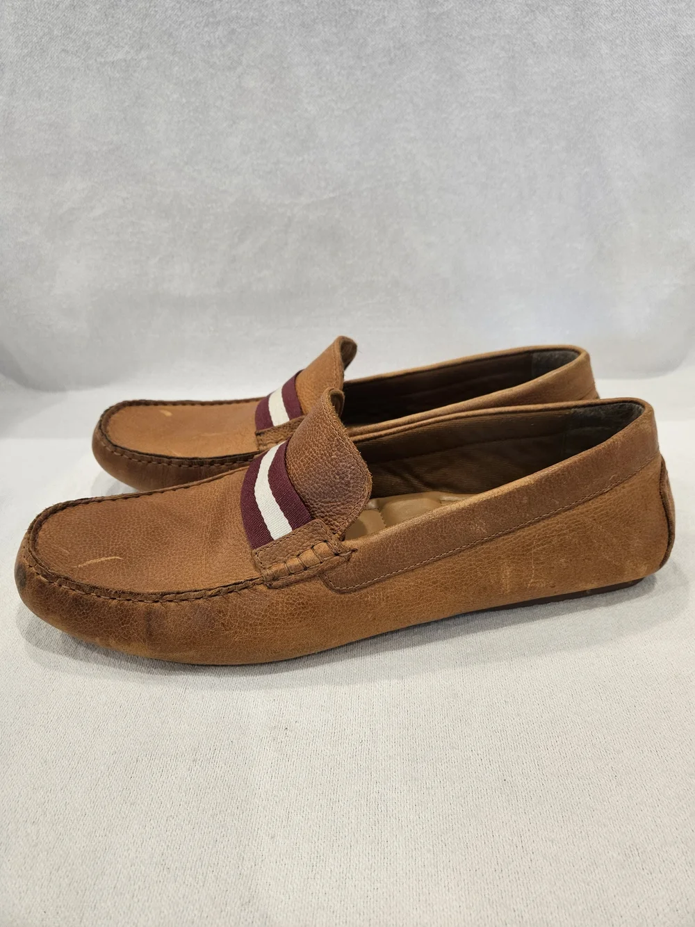 Leather Slip-On Loafers with Burgundy & White Accent 13 Men's - Picture 5 of 9
